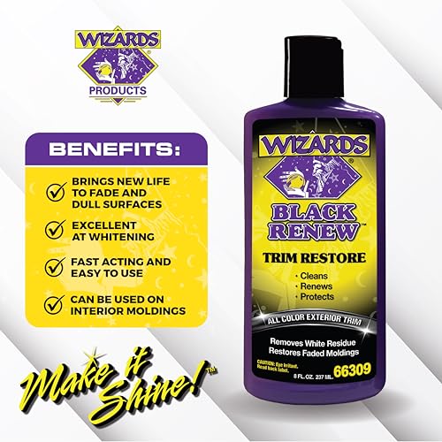Wizards Black Renew Trim Restorer Treatment - Removes White Residue and Restores Faded Moldings -Car Interior Detailing Kit For All Smooth and Textured Trim, Plastic and Rubber Surfaces - 8 oz - Image 2