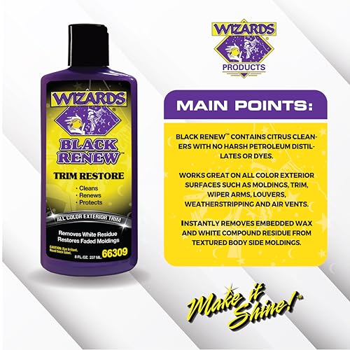 Wizards Black Renew Trim Restorer Treatment - Removes White Residue and Restores Faded Moldings -Car Interior Detailing Kit For All Smooth and Textured Trim, Plastic and Rubber Surfaces - 8 oz - Image 4