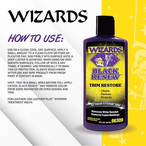 Wizards Black Renew Trim Restorer Treatment - Removes White Residue and Restores Faded Moldings -Car Interior Detailing Kit For All Smooth and Textured Trim, Plastic and Rubber Surfaces - 8 oz - Image 3