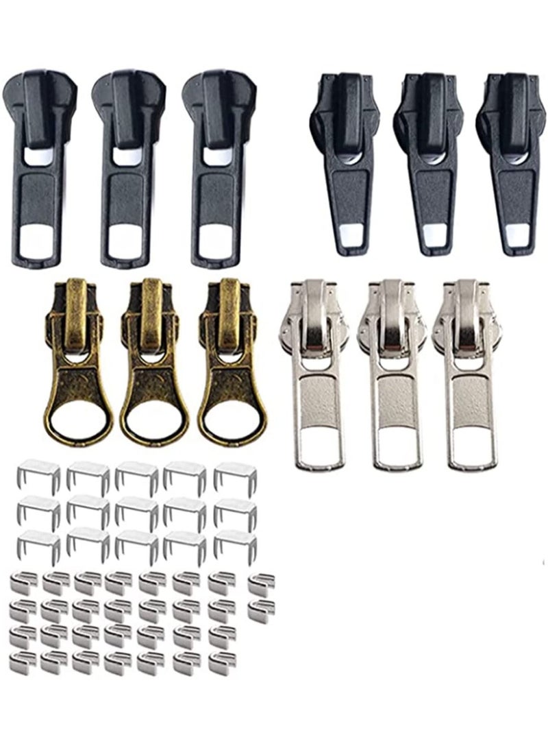 SYOSI Zipper Pull Replacement Zipper Slider, Zipper Repair Kit, Fix Zipper Repair Kit for Repairing Coats, Jackets, Metal Plastic, and Nylon Coil Zippers 57 Pcs  - Image 1