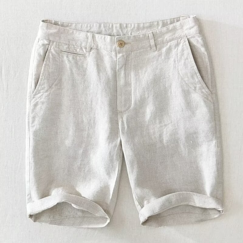Summer Lightweight Linen Mens Casual Shorts Breathable apricot  - Image 1