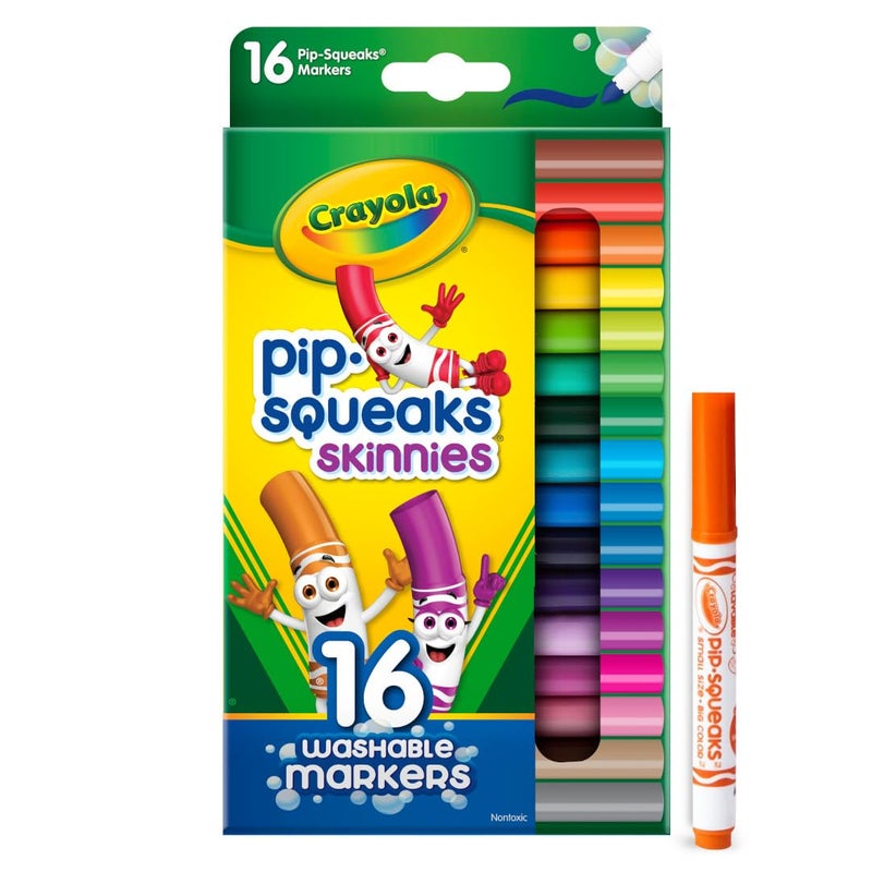 Crayola Pip Squeaks Skinnies Washable Marker Set (16ct), Mini Markers for Toddlers, Thin Coloring Markers for Kids, Toddler Arts & Craft Supplies - Image 2