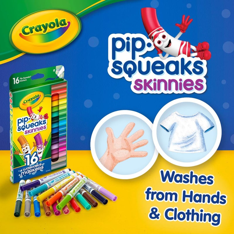 Crayola Pip Squeaks Skinnies Washable Marker Set (16ct), Mini Markers for Toddlers, Thin Coloring Markers for Kids, Toddler Arts & Craft Supplies - Image 4