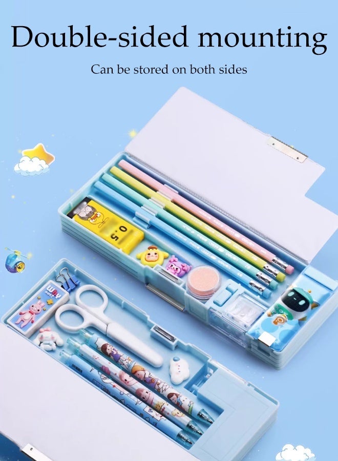 Multifunction Pencil Case,Cartoon Pen Box  with With on Double Sharpener,Double-sided Magnetic Lids,Stationery Box With Compartments,Suitable For Girls And Boys - Image 4