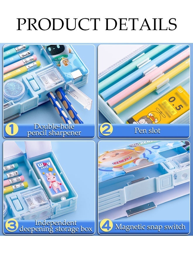 Multifunction Pencil Case,Cartoon Pen Box  with With on Double Sharpener,Double-sided Magnetic Lids,Stationery Box With Compartments,Suitable For Girls And Boys - Image 3