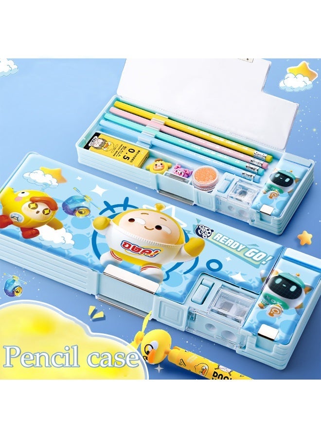 Multifunction Pencil Case,Cartoon Pen Box  with With on Double Sharpener,Double-sided Magnetic Lids,Stationery Box With Compartments,Suitable For Girls And Boys - Image 1