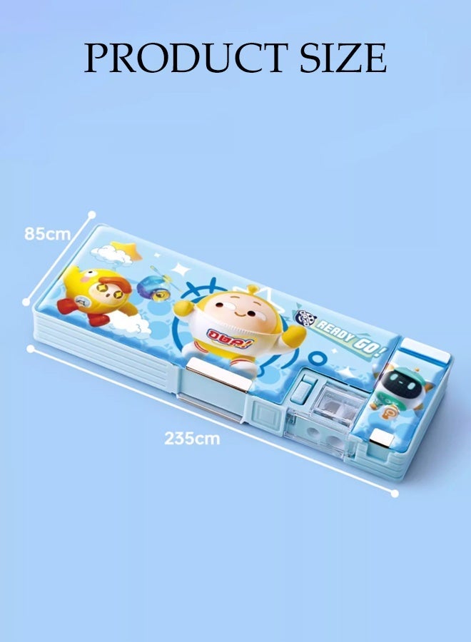Multifunction Pencil Case,Cartoon Pen Box  with With on Double Sharpener,Double-sided Magnetic Lids,Stationery Box With Compartments,Suitable For Girls And Boys - Image 2