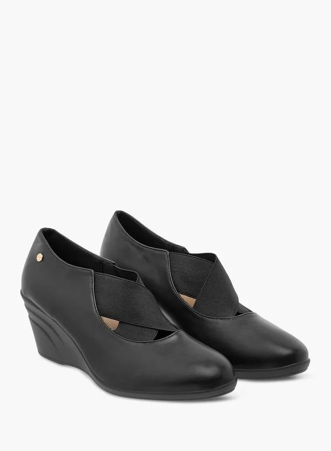 Flora Bella By Shoexpress Monogram Printed Slip-On Pumps with Wedge Heels