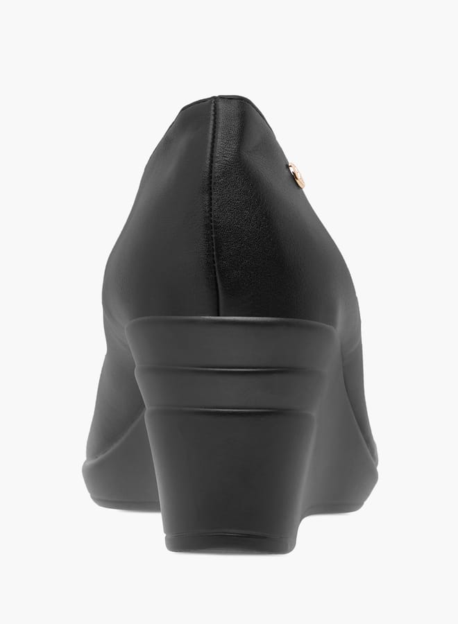 Flora Bella By Shoexpress Monogram Printed Slip-On Pumps with Wedge Heels  - Image 5