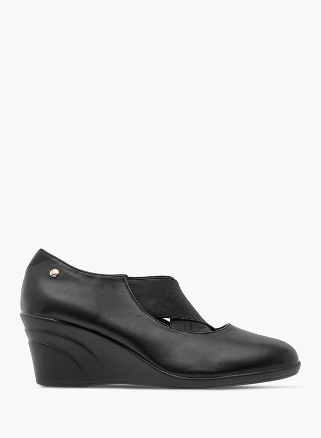 Flora Bella By Shoexpress Monogram Printed Slip-On Pumps with Wedge Heels  - Image 3