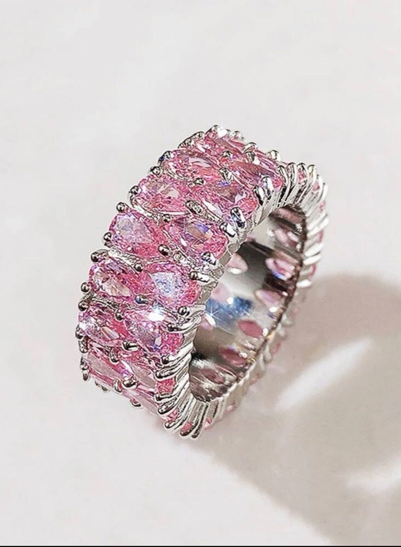 بلو لاين خاتم نسائي مطلي بالفضة ومرصع بالزركون مقاس 7 - Image 2