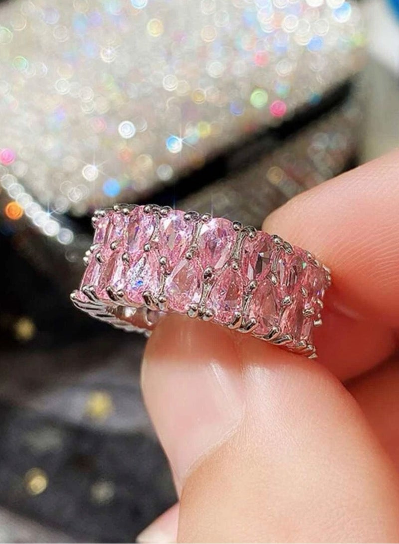 بلو لاين خاتم نسائي مطلي بالفضة ومرصع بالزركون مقاس 7 - Image 1