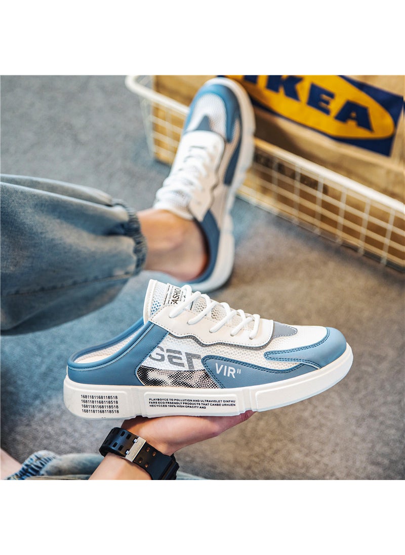 Mens Casual Sports Half Slippers No Heel For Office Summer Outerwear Rubber Sole Comfortable Breathable Slip-On Slippers Blue