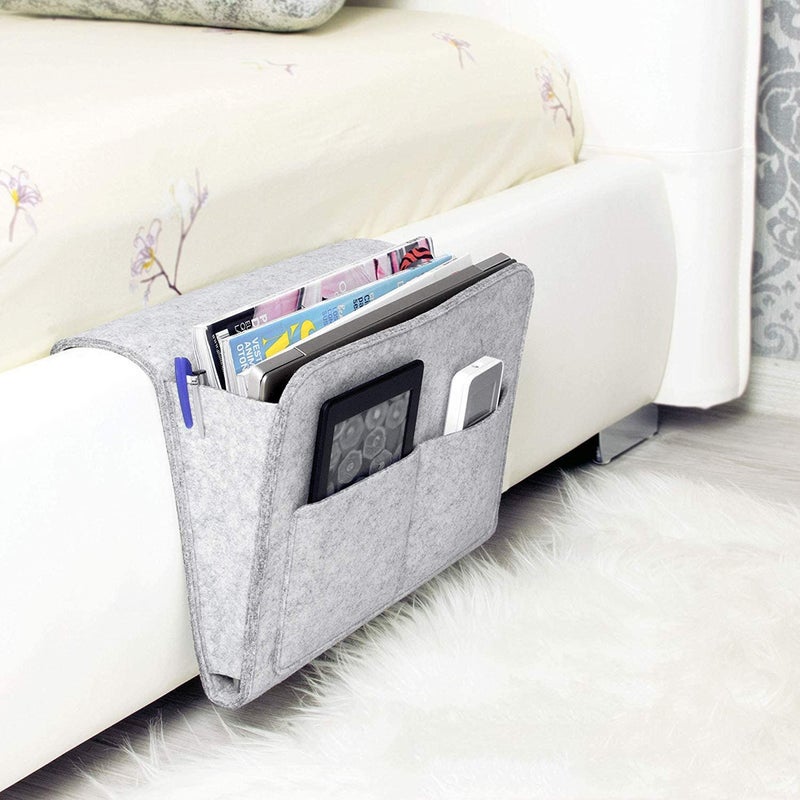 SUNVIKA HOUSE Bedside Caddy Bedside Storage Organizer Bed Sofa Desk Hanging Organizer for Tablet Pad Magazine Books Phone Chargers Multipurpose Organizer White - Image 1