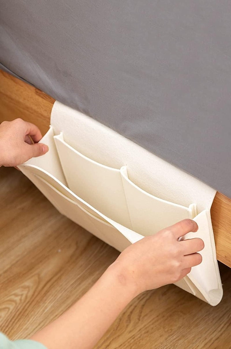 SUNVIKA HOUSE Bedside Caddy Bedside Storage Organizer Bed Sofa Desk Hanging Organizer for Tablet Pad Magazine Books Phone Chargers Multipurpose Organizer White - Image 3