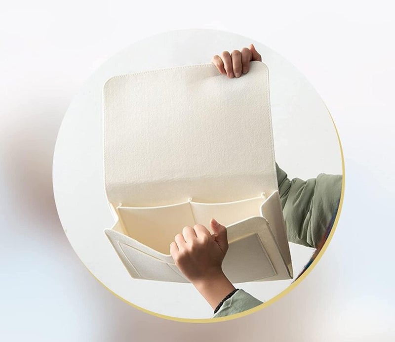 SUNVIKA HOUSE Bedside Caddy Bedside Storage Organizer Bed Sofa Desk Hanging Organizer for Tablet Pad Magazine Books Phone Chargers Multipurpose Organizer White - Image 5