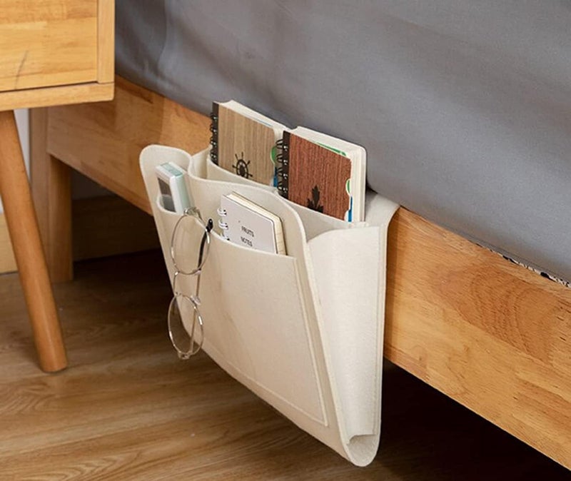 SUNVIKA HOUSE Bedside Caddy Bedside Storage Organizer Bed Sofa Desk Hanging Organizer for Tablet Pad Magazine Books Phone Chargers Multipurpose Organizer White - Image 2