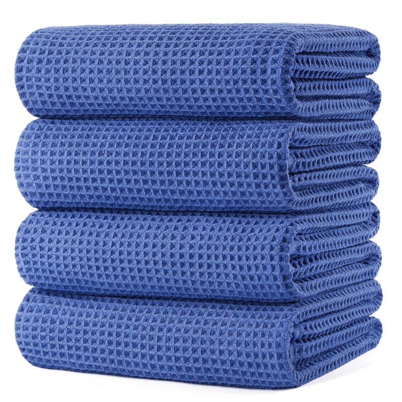 POLYTE 430 GSM Microfiber Oversize Quick Dry Lint Free Bath Towel, 60 x 30 in, 4 Pack (Waffle Weave) - Image 1