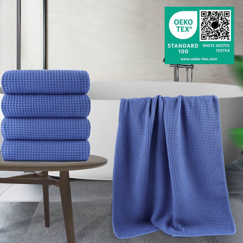 POLYTE 430 GSM Microfiber Oversize Quick Dry Lint Free Bath Towel, 60 x 30 in, 4 Pack (Waffle Weave) - Image 2