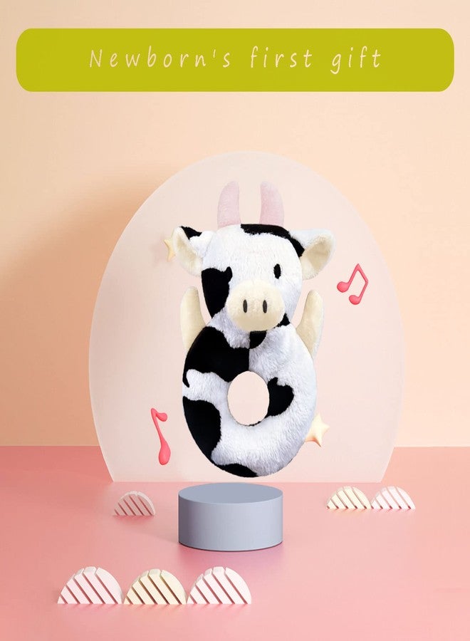 Doindute Baby Cow Soft Rattle Toy, Dairy Cattle Plush Infant Shaker Rattle Easy-Grasp Stuffed Animal Toy, Gifts for Newborns Babies Toddlers Boys Girls, Pink Horns, 6 Inches - Image 3