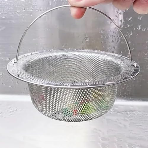Giffy Heavy Duty Stainless Steel Sink Strainer with Handle, Drain Baket Food Waste Hair Catcher Filter Stopper Trap Kitchen Basin Jali, Rustproof, Double Edging, 2mm Perforated Holes 11 cm, 1 Pcs - Image 1