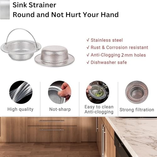 Giffy Heavy Duty Stainless Steel Sink Strainer with Handle, Drain Baket Food Waste Hair Catcher Filter Stopper Trap Kitchen Basin Jali, Rustproof, Double Edging, 2mm Perforated Holes 11 cm, 1 Pcs - Image 3