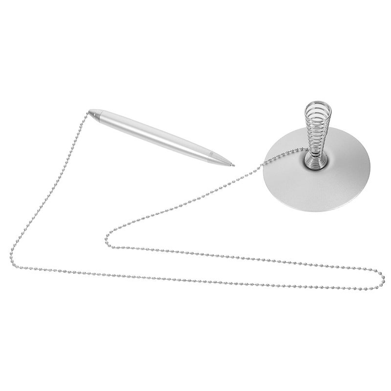 Stainless Steel Ballpoint Pen with Chain and Base for Office Reception Counter Business Use - Image 2
