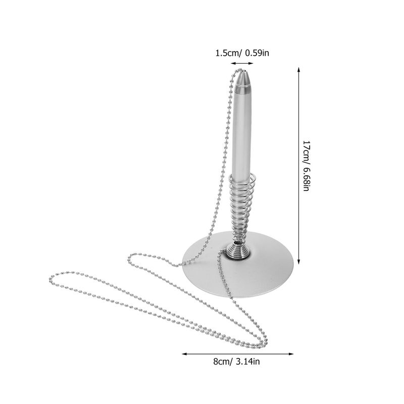 Stainless Steel Ballpoint Pen with Chain and Base for Office Reception Counter Business Use - Image 3