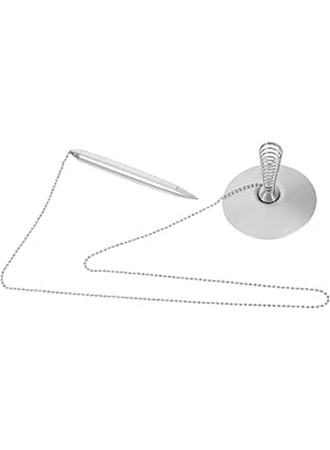 Stainless Steel Ballpoint Pen with Chain and Base for Office Reception Counter Business Use - Image 1