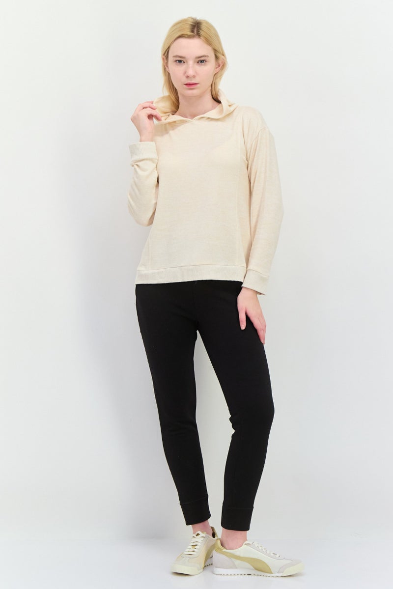 89th + Madison Women Hooded Herringbone Long Sleeves Sweatshirt, Beige - Image 4