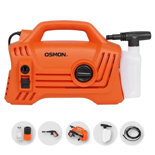 Osmon OS PW120 High Flow Pressure Washer | 1500W Copper Motor, 120 Bar, 7L/Min Flow | Portable Design with 5m Hose & Spray Gun | for Home, Car & Bike Cleaning | 1-Year Warranty | Orange - Image 1