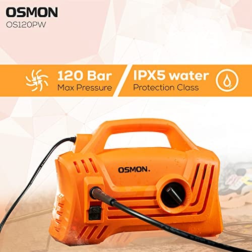 Osmon OS PW120 High Flow Pressure Washer | 1500W Copper Motor, 120 Bar, 7L/Min Flow | Portable Design with 5m Hose & Spray Gun | for Home, Car & Bike Cleaning | 1-Year Warranty | Orange - Image 4