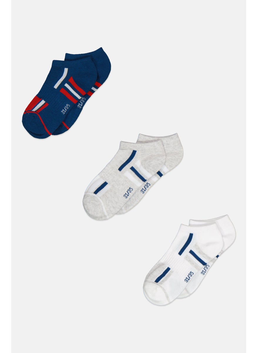 Sergio Tacchini Kids Boy 3 Pair Brand Logo Ankle Socks, Grey  - Image 1