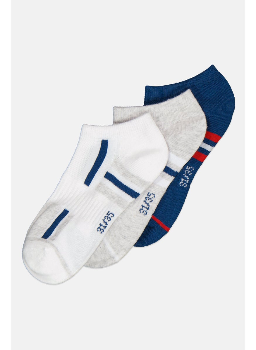Sergio Tacchini Kids Boy 3 Pair Brand Logo Ankle Socks, Grey  - Image 2