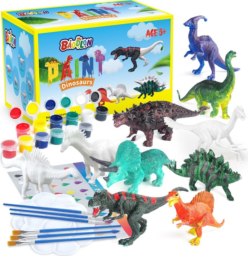 BAODLON Kids Arts Crafts Set Dinosaur Toy Painting Kit 10 Dinosaur Figurines Decorate Your Dinosaurs Create a Dino World Painting Toys Gifts for 5 6 7 8 Year Old Boys Kids Girls Toddlers - Image 1