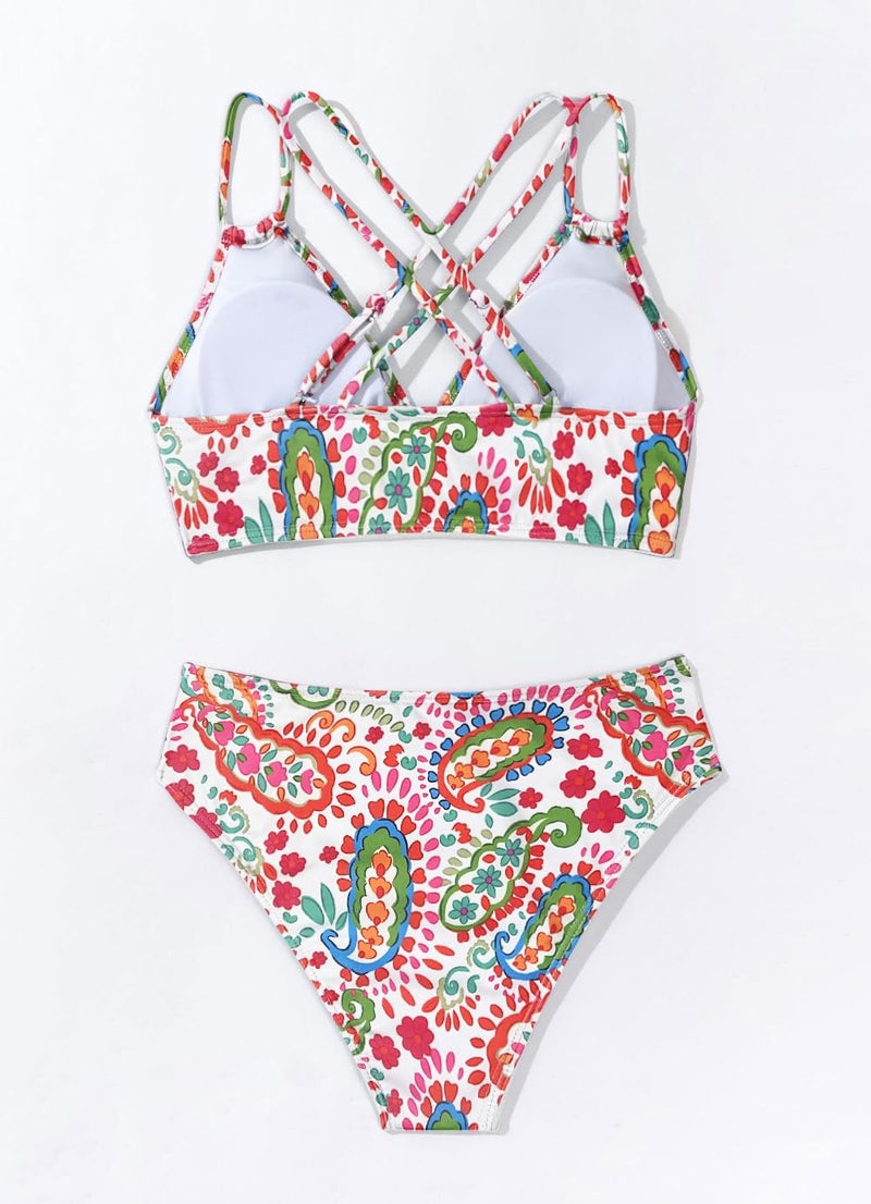 Tainehs Women's Push Up V Neck Bikini Sets Criss Cross Back Two Piece Bathing Suit - Image 4