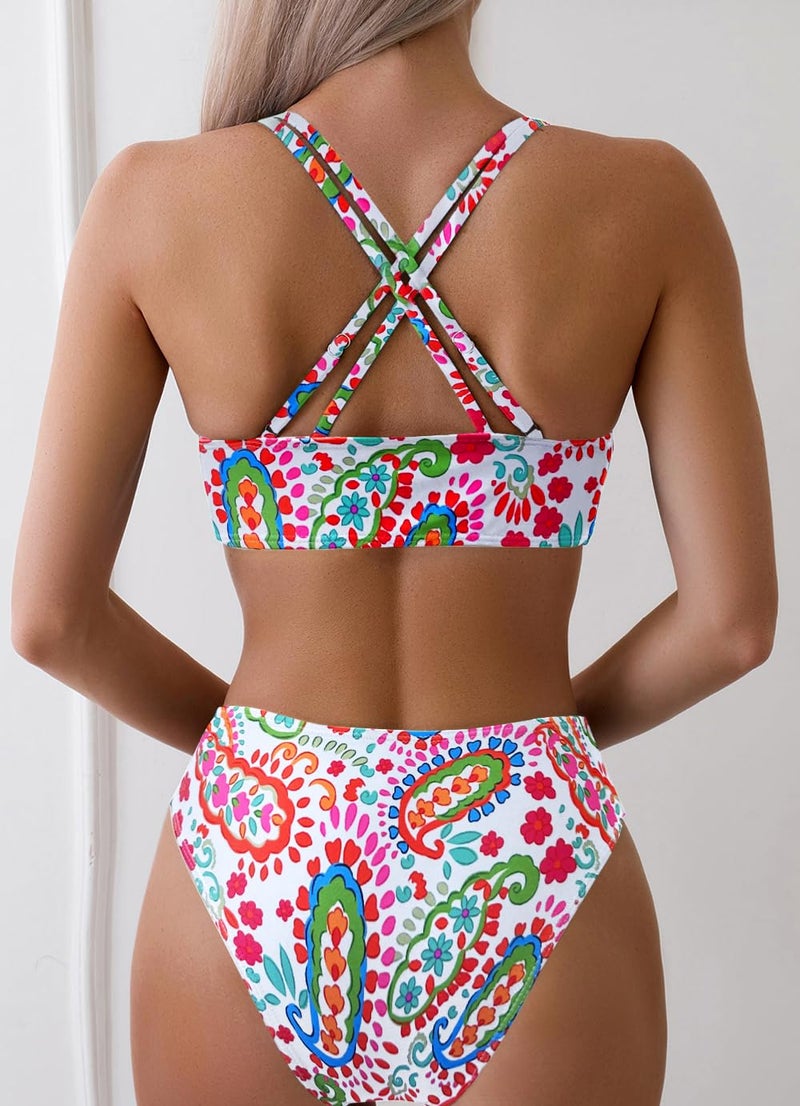 Tainehs Women's Push Up V Neck Bikini Sets Criss Cross Back Two Piece Bathing Suit - Image 2