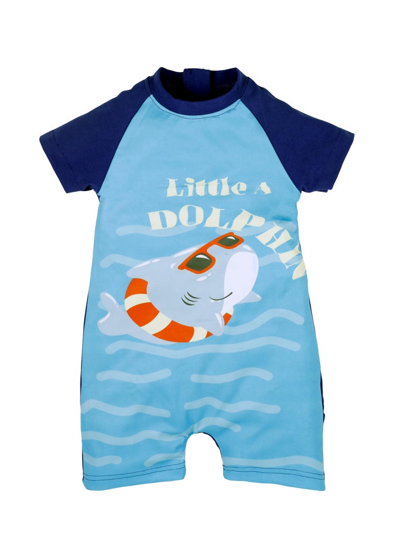 KiddoPanti Boys Printed Swimwear Bodysuit Swimsuit, Royal Blue - 1-2Y - Image 1
