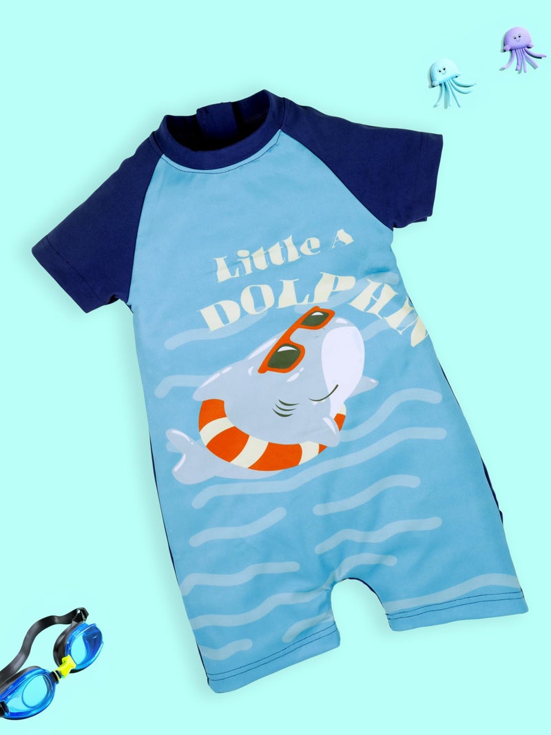 KiddoPanti Boys Printed Swimwear Bodysuit Swimsuit, Royal Blue - 1-2Y - Image 3