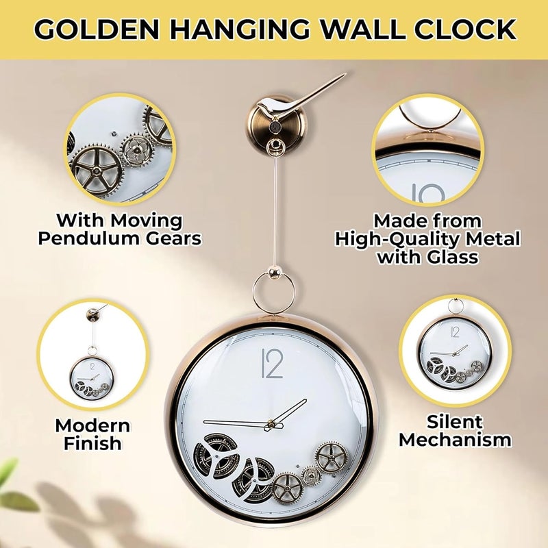 MAPPLE CREATION Modern Grandfather ClockLarge Moving Gear ClockDecorative Silent Clock Battery Operated IndoorOutdoor SingleSided Hanging Clock Numbers Luxury Look Round Wall Clock - Image 4