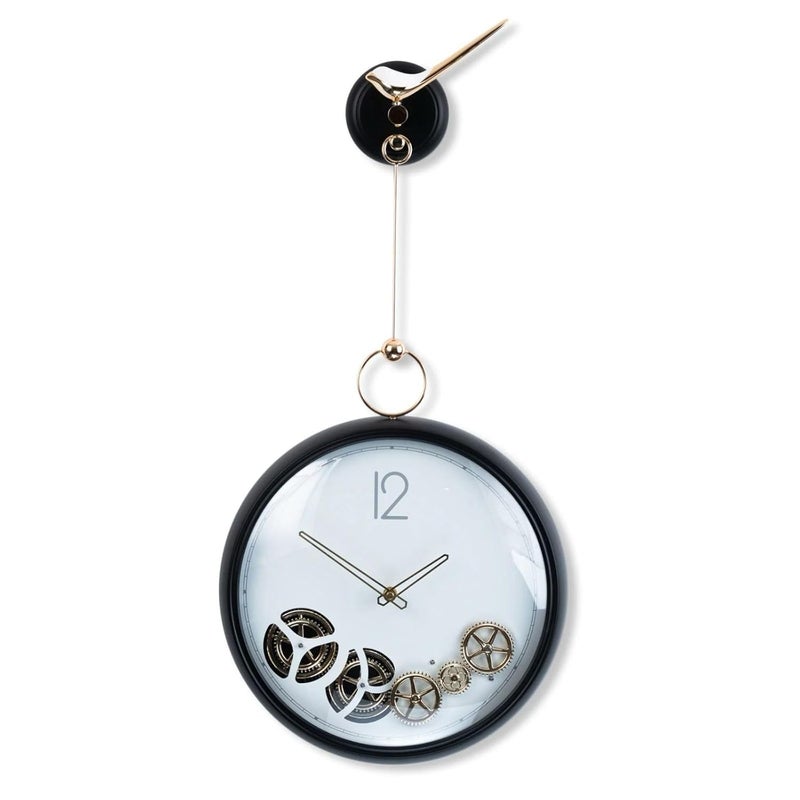 MAPPLE CREATION Modern Grandfather ClockLarge Moving Gear ClockDecorative Silent Clock Battery Operated IndoorOutdoor SingleSided Hanging Clock Numbers Luxury Look Round Wall Clock - Image 1