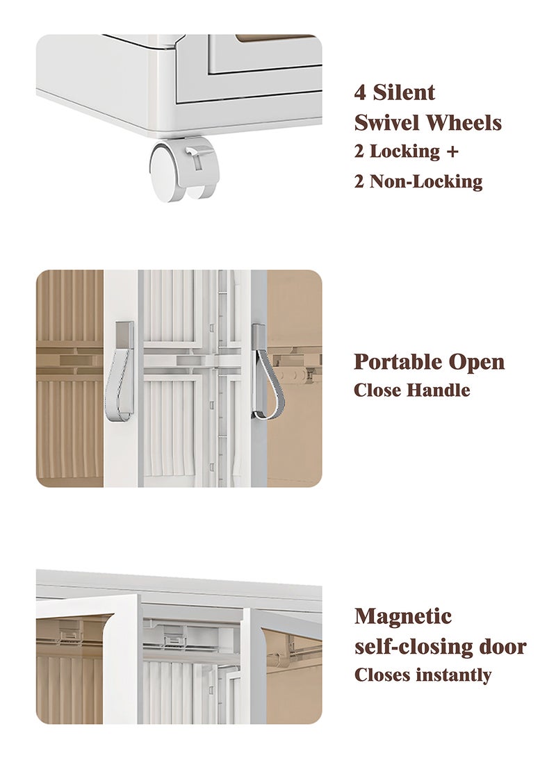 Ollieroo Plastic Modular Storage Cabinet – PP/PET/ABS Wardrobe with 1 Drawer, 2 Foldable Boxes, Hanging Rod and 6 Hangers (Colors Random), Lockable Swivel Wheels, Pre-Installed Handles, and Magnetic Doors for Bedroom, Closet, or Living Room, 64 × 41 × 161.5 cm - Image 4