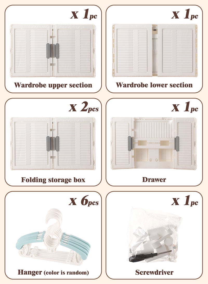 Ollieroo Plastic Modular Storage Cabinet – PP/PET/ABS Wardrobe with 1 Drawer, 2 Foldable Boxes, Hanging Rod and 6 Hangers (Colors Random), Lockable Swivel Wheels, Pre-Installed Handles, and Magnetic Doors for Bedroom, Closet, or Living Room, 64 × 41 × 161.5 cm - Image 5