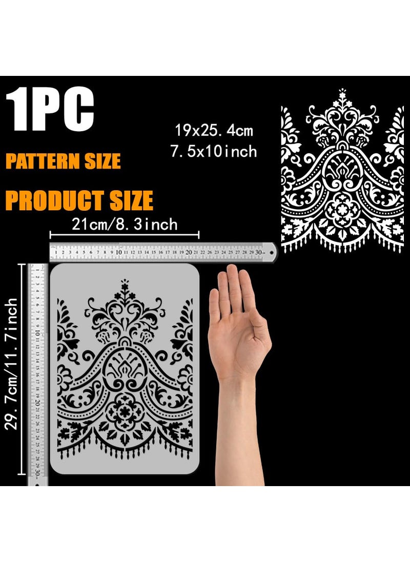 FINGERINSPIRE FINGERINSPIRE Elegant Lace Painting Stencil 8.3x11.7inch Decorative Lace Pattern Template Reusable Flower Lace Border Stencil Plastic Lace Pattern Stencil for Painting on Wood Wall Fabric Furniture  - Image 2
