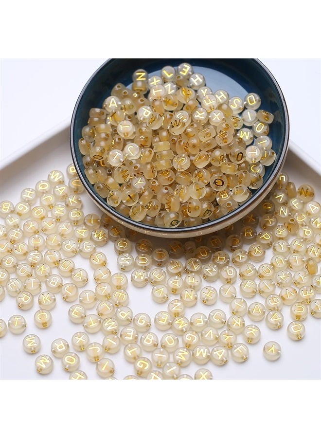 1000pcs Letter Beads Glow in The Dark Alphabet Beads Acrylic Glod Letters A-Z Beads Luminous Flat Round Craft Beads 4 * 7mm for Jewellery Crafts (47 Glow-Gold)