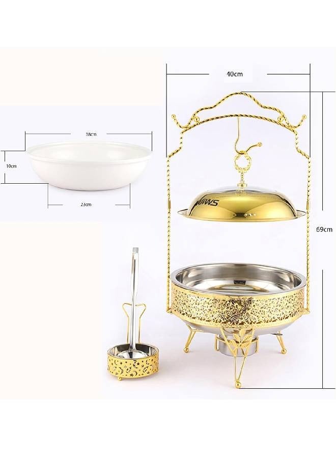 NKX 8.0L Elegant Gold and White Serving Dish Set with Stand and Tongs - Image 2
