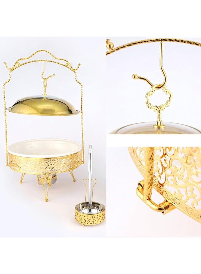 NKX 8.0L Elegant Gold and White Serving Dish Set with Stand and Tongs - Image 4