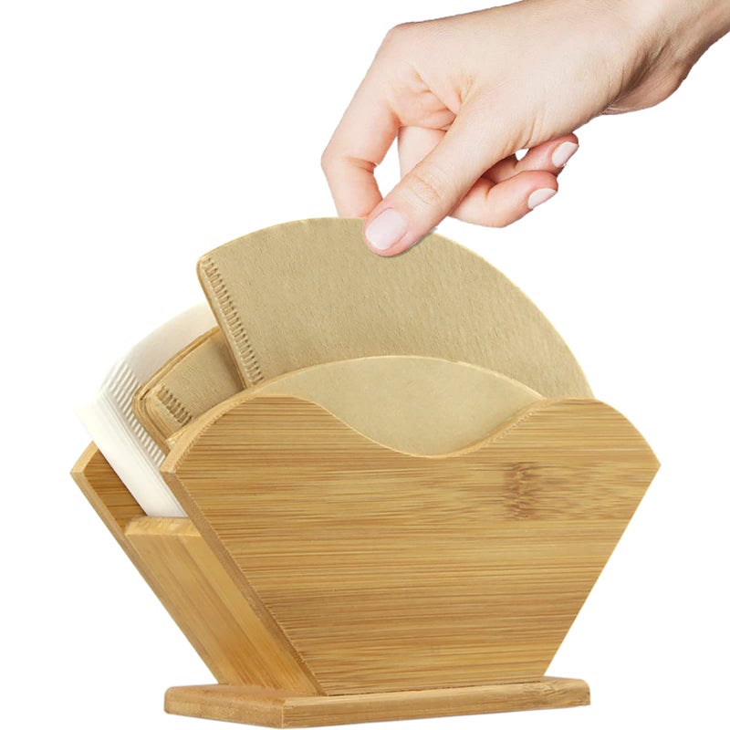 Unibene Bamboo Coffee Filter Holder Renewable Stand Container Dispenser Rack Shelf for Square Coneshaped and Flatbottomed Pour Over Paper Filters