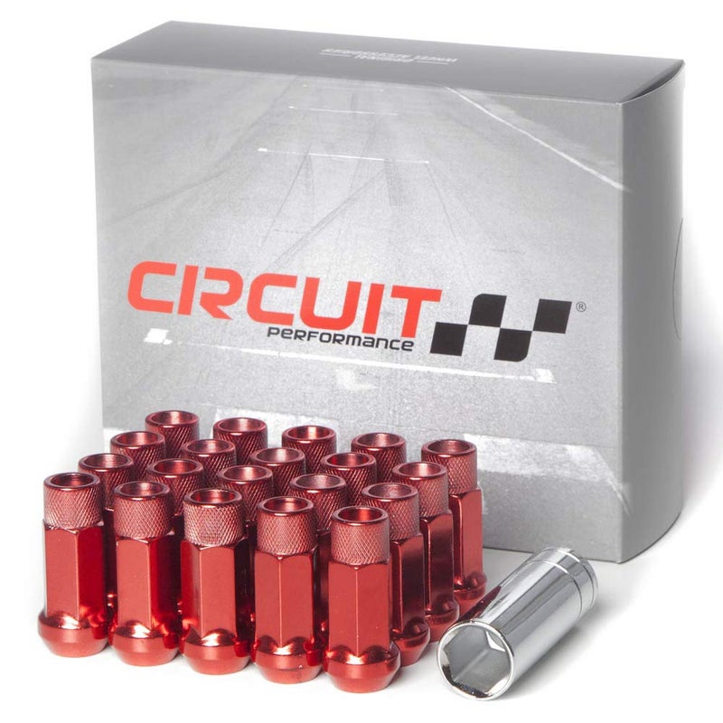 Circuit Performance Forged Steel Extended Open End Hex Lug Nut for Aftermarket Wheels 12x125 Red 20 Piece Set Tool