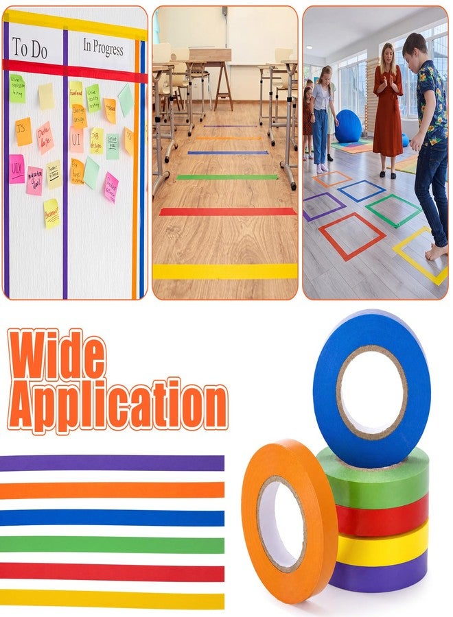 Glenmal 6 Colors 60 Yards x 0.5 Inch Gym Floor Vinyl Tape Colored Floor Marking Tape Outdoor Court Playing Field Marking Equipment for Social Distancing Gyms, Athletics, Classroom Supplies(18 Roll) - Image 5